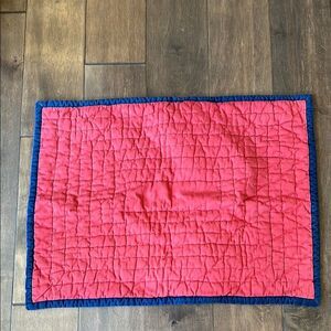 Pottery Barn Kids Red Quilted Standard Sham with Blue Trim Blue White Stripe